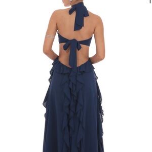Lucy in the Sky Navy Backless Ruffle Dress